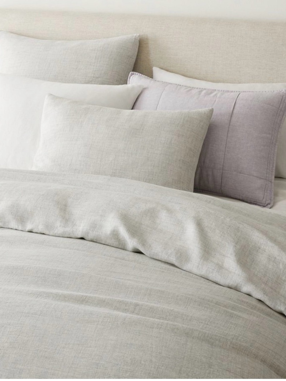 West Elm European Flax Linen Light Grey Duvet Cover and Shams